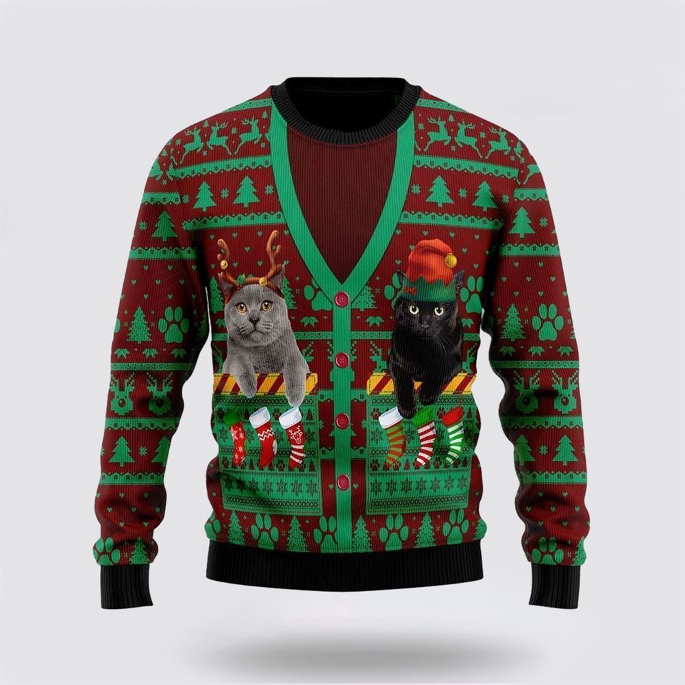 Pet Cat Sweater, Cat Pocket Xmas Ugly Christmas Sweater, Gift For Cat Love, Cat Crewneck Sweater, Winter Fashion