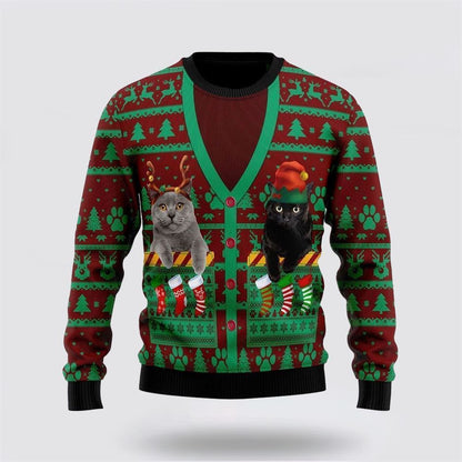 Pet Cat Sweater, Cat Pocket Xmas Ugly Christmas Sweater, Gift For Cat Love, Cat Crewneck Sweater, Winter Fashion