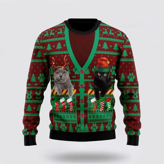 Pet Cat Sweater, Cat Pocket Xmas Ugly Christmas Sweater, Gift For Cat Love, Cat Crewneck Sweater, Winter Fashion