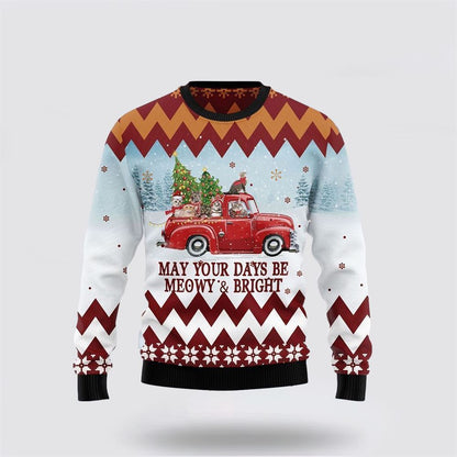 Pet Cat Sweater, Cat Red Truck Ugly Christmas Sweater, Gift For Cat Love, Cat Crewneck Sweater, Winter Fashion