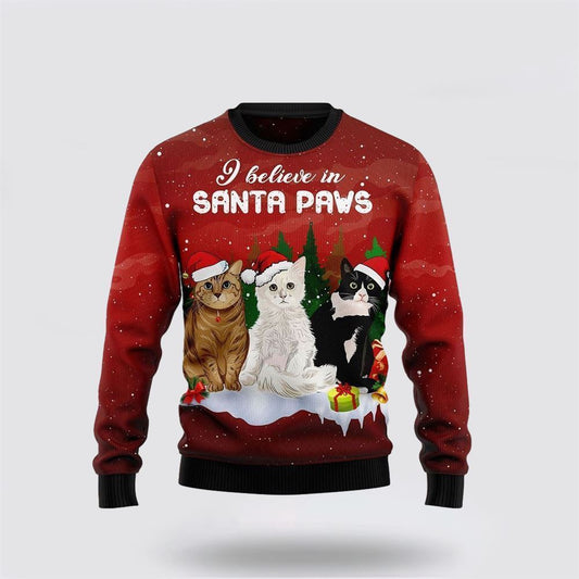 Pet Cat Sweater, Cat Santa Paws Ugly Christmas Sweater, Gift For Cat Love, Cat Crewneck Sweater, Winter Fashion