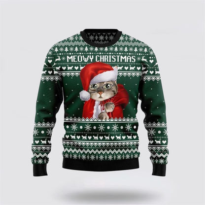Pet Cat Sweater, Cat Santa Ugly Christmas Sweater, Gift For Cat Love, Cat Crewneck Sweater, Winter Fashion