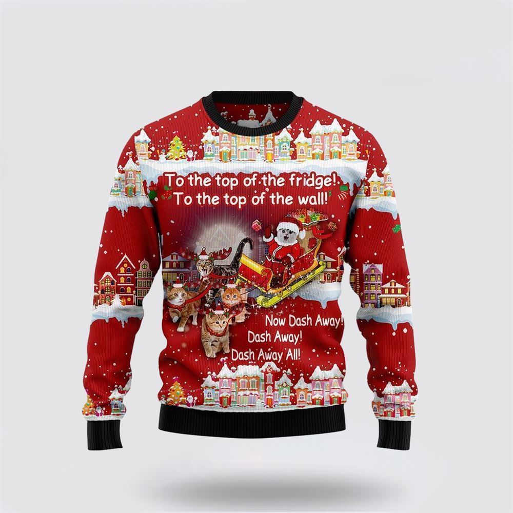 Pet Cat Sweater, Cat Sleigh Christmas Ugly Christmas Sweater, Gift For Cat Love, Cat Crewneck Sweater, Winter Fashion