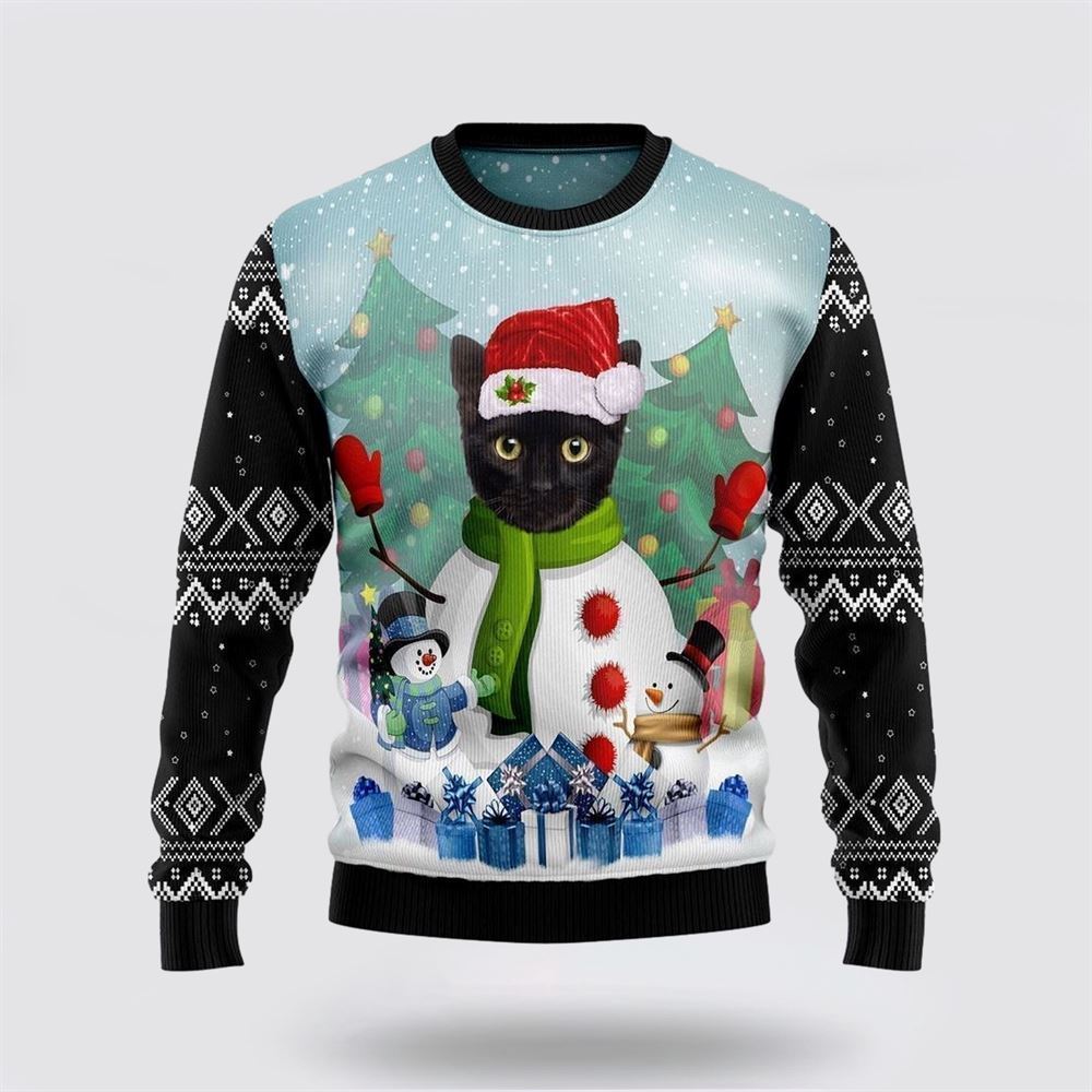 Pet Cat Sweater, Cat Snowman Ugly Christmas Sweater, Gift For Cat Love, Cat Crewneck Sweater, Winter Fashion