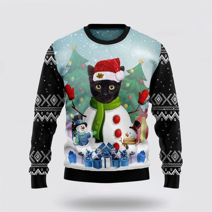 Pet Cat Sweater, Cat Snowman Ugly Christmas Sweater, Gift For Cat Love, Cat Crewneck Sweater, Winter Fashion