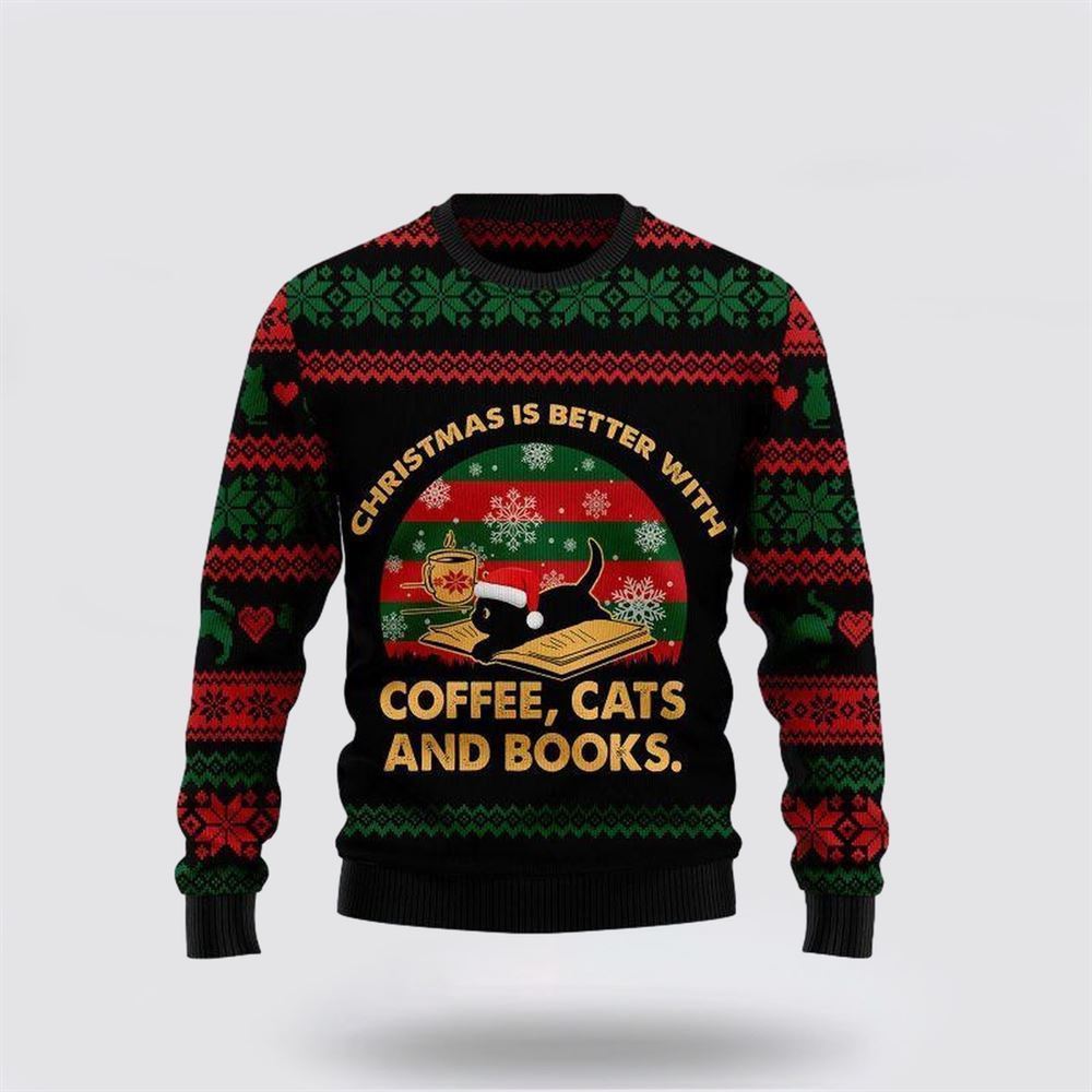 Pet Cat Sweater, Cat Sweater Christmas Better With Black Cat Ugly Christmas Sweater, Gift For Cat Love, Cat Crewneck Sweater, Winter Fashion