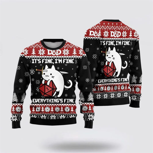 Pet Cat Sweater, Cat Sweater It's Fine, I'm Fine Everything's Fine Ugly Christmas Sweater, Gift For Cat Love, Cat Crewneck Sweater, Winter Fashion