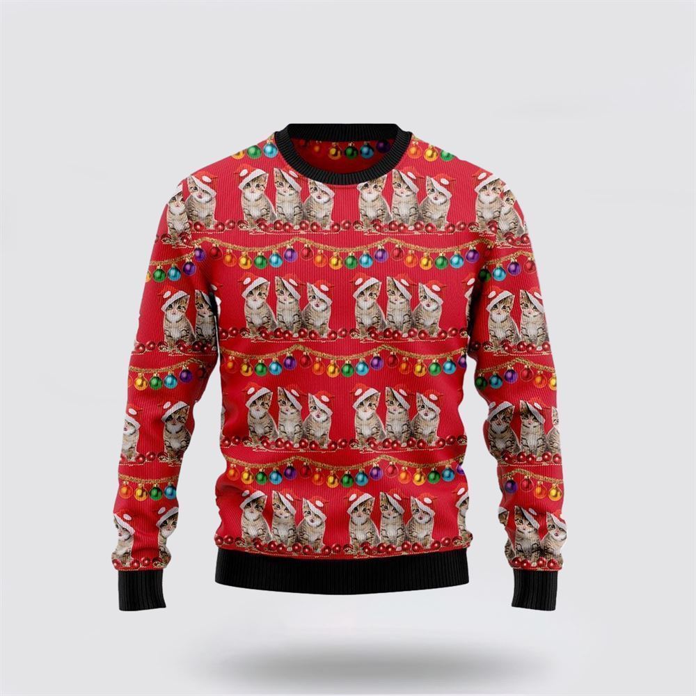 Pet Cat Sweater, Cat Themed Kitten Christmas Ugly Christmas Sweater, Gift For Cat Love, Cat Crewneck Sweater, Winter Fashion