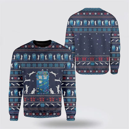 Pet Cat Sweater, Cat around Police Office Christmas Ugly Christmas Sweater, Gift For Cat Love, Cat Crewneck Sweater, Winter Fashion