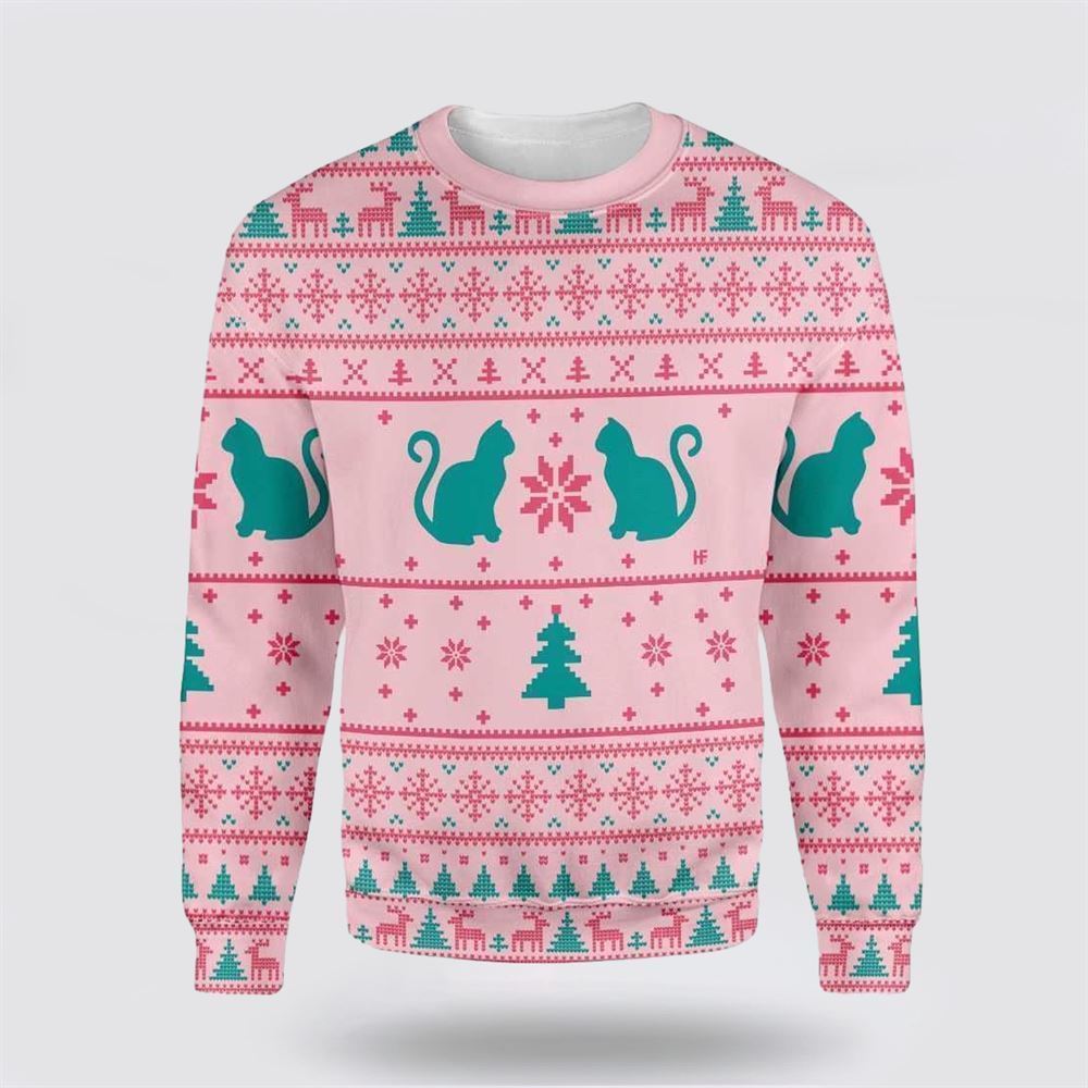 Pet Cat Sweater, Cats Love Christmas Ugly Christmas Sweater, Gift For Cat Love, Cat Crewneck Sweater, Winter Fashion