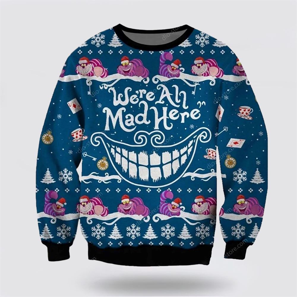 Pet Cat Sweater, Cheshire Cat 3D Christmas Ugly Christmas Sweater, Gift For Cat Love, Cat Crewneck Sweater, Winter Fashion
