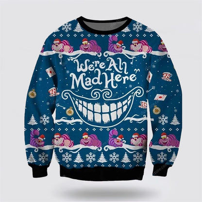 Pet Cat Sweater, Cheshire Cat 3D Christmas Ugly Christmas Sweater, Gift For Cat Love, Cat Crewneck Sweater, Winter Fashion