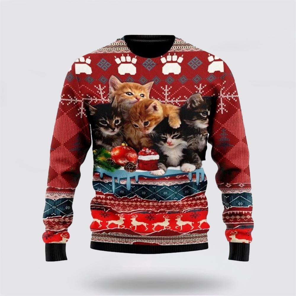 Pet Cat Sweater, Christmas Kitty Cat Ugly Christmas Sweater, Gift For Cat Love, Cat Crewneck Sweater, Winter Fashion