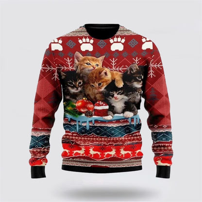 Pet Cat Sweater, Christmas Kitty Cat Ugly Christmas Sweater, Gift For Cat Love, Cat Crewneck Sweater, Winter Fashion