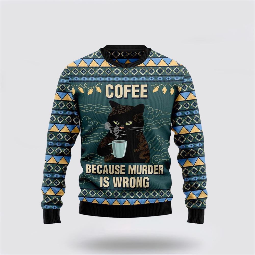 Pet Cat Sweater, Coffee Cat Ugly Christmas Sweater, Gift For Cat Love, Cat Crewneck Sweater, Winter Fashion