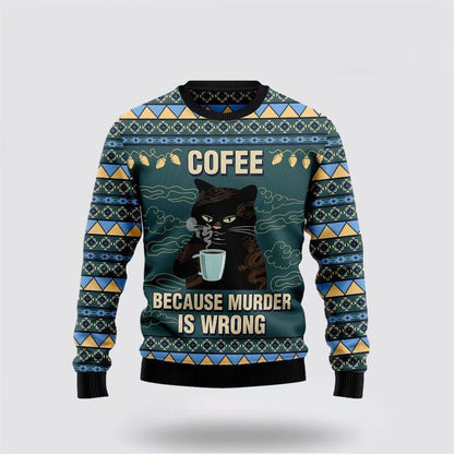 Pet Cat Sweater, Coffee Cat Ugly Christmas Sweater, Gift For Cat Love, Cat Crewneck Sweater, Winter Fashion