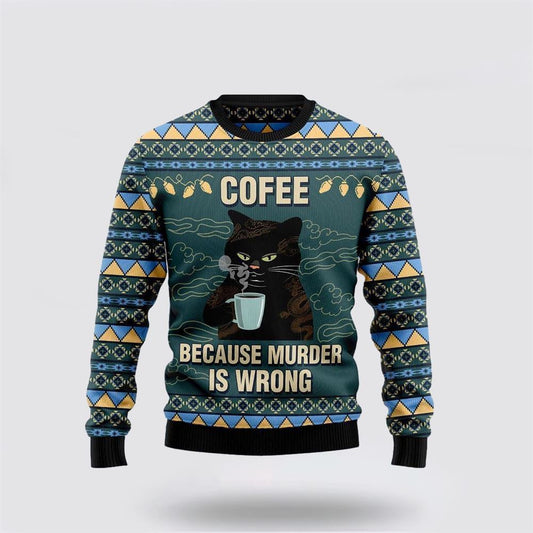 Pet Cat Sweater, Coffee Cat Ugly Christmas Sweater, Gift For Cat Love, Cat Crewneck Sweater, Winter Fashion