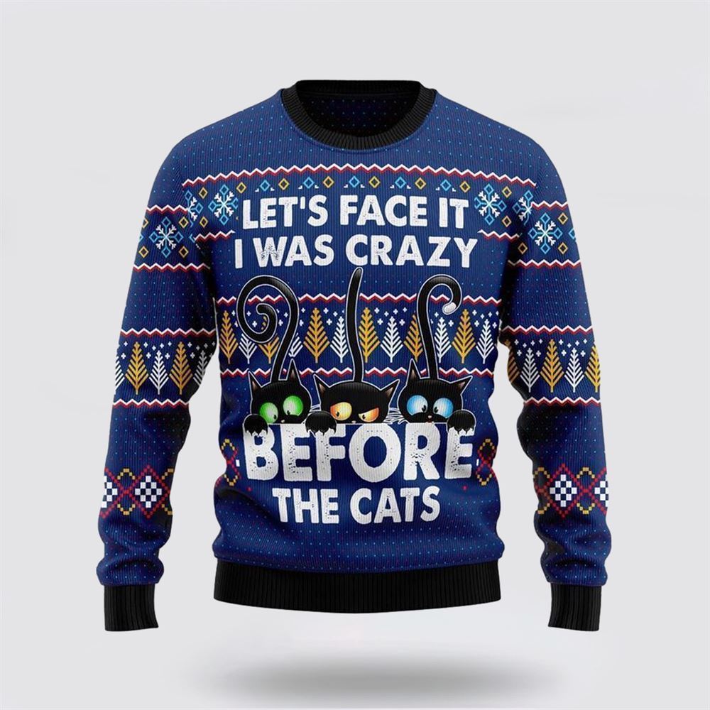 Pet Cat Sweater, Crazy Cat Ugly Christmas Sweater, Gift For Cat Love, Cat Crewneck Sweater, Winter Fashion