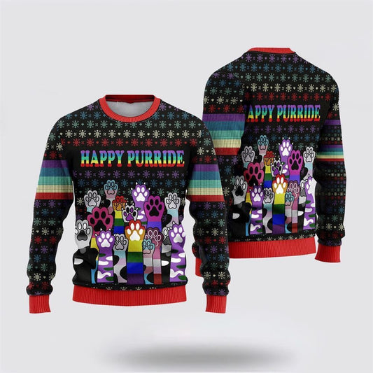 Pet Cat Sweater, Cute Cat Paw Sweater Happy Purride Ugly Christmas Sweater, Gift For Cat Love, Cat Crewneck Sweater, Winter Fashion