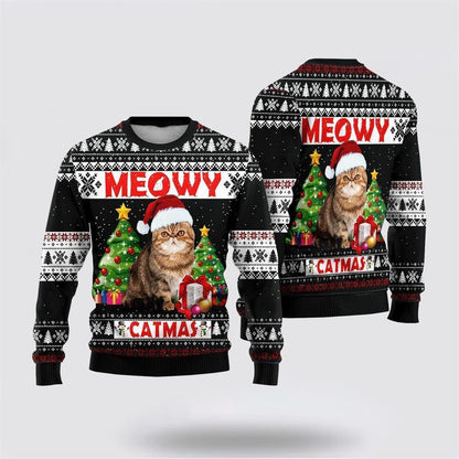 Pet Cat Sweater, Cute Cat Sweater Meowy Catmas Ugly Christmas Sweater, Gift For Cat Love, Cat Crewneck Sweater, Winter Fashion