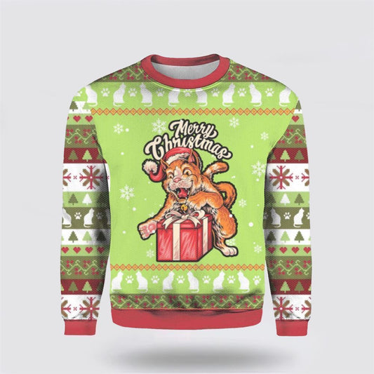 Pet Cat Sweater, Funny Cat Merry Christmas Ugly Christmas Sweater, Gift For Cat Love, Cat Crewneck Sweater, Winter Fashion