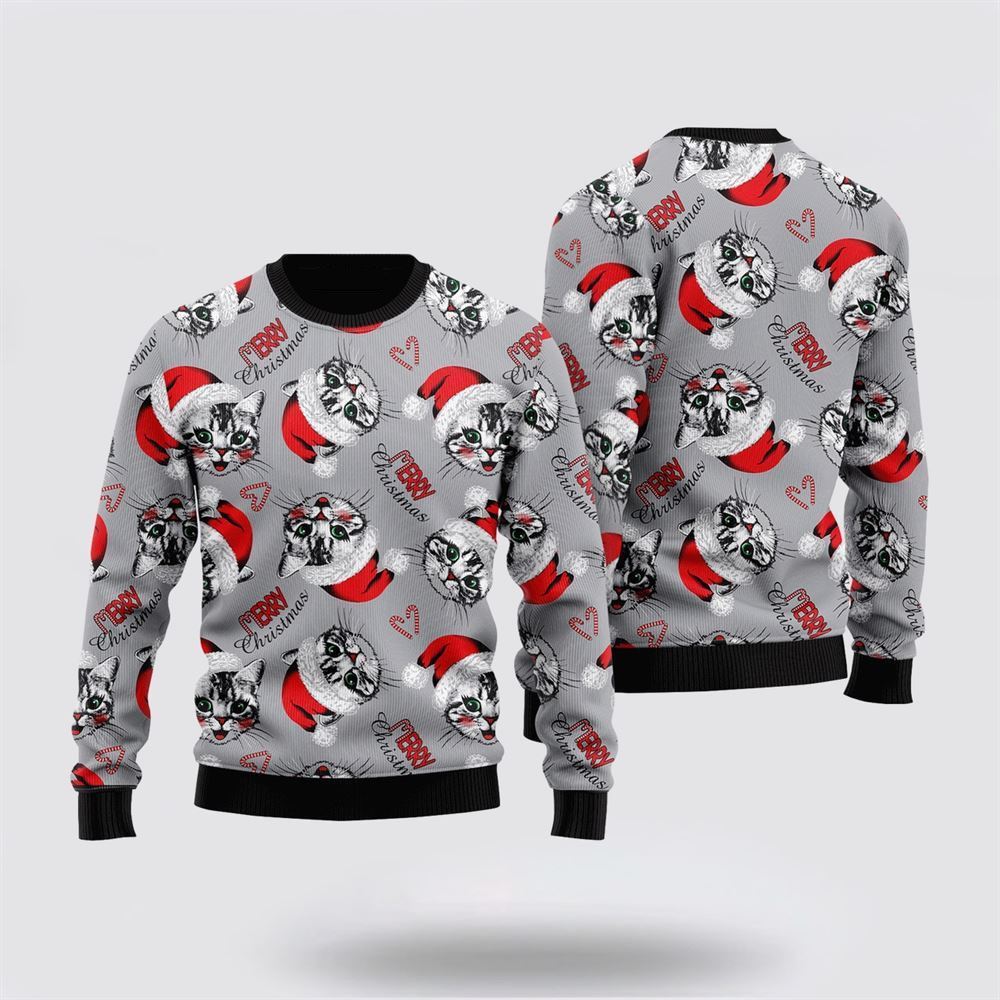 Pet Cat Sweater, Happy Kitten Cat Merry Xmas Ugly Christmas Sweater, Gift For Cat Love, Cat Crewneck Sweater, Winter Fashion