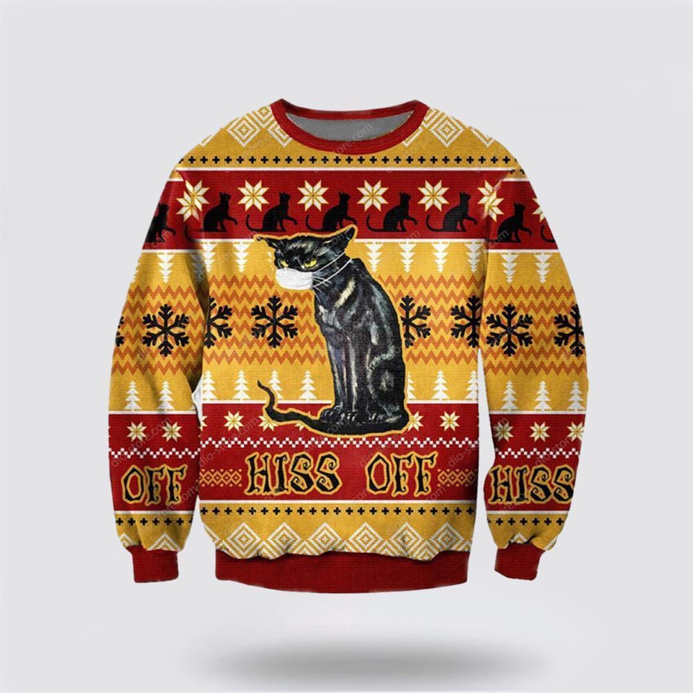 Pet Cat Sweater, Hiss Off Cat 3D All Over Print Ugly Christmas Sweater, Gift For Cat Love, Cat Crewneck Sweater, Winter Fashion