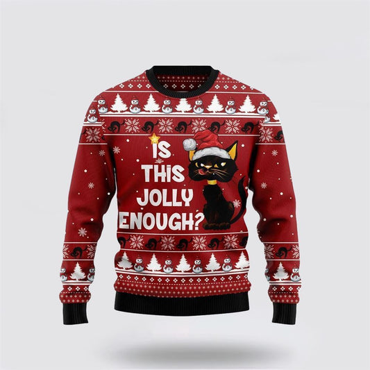 Pet Cat Sweater, Is This Jolly Enough Black Cat Ugly Christmas Sweater, Gift For Cat Love, Cat Crewneck Sweater, Winter Fashion