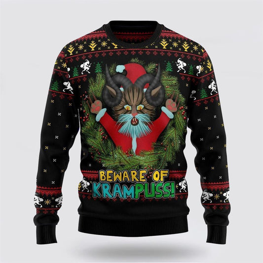 Pet Cat Sweater, Krampuss Cat Ugly Christmas Sweater, Gift For Cat Love, Cat Crewneck Sweater, Winter Fashion