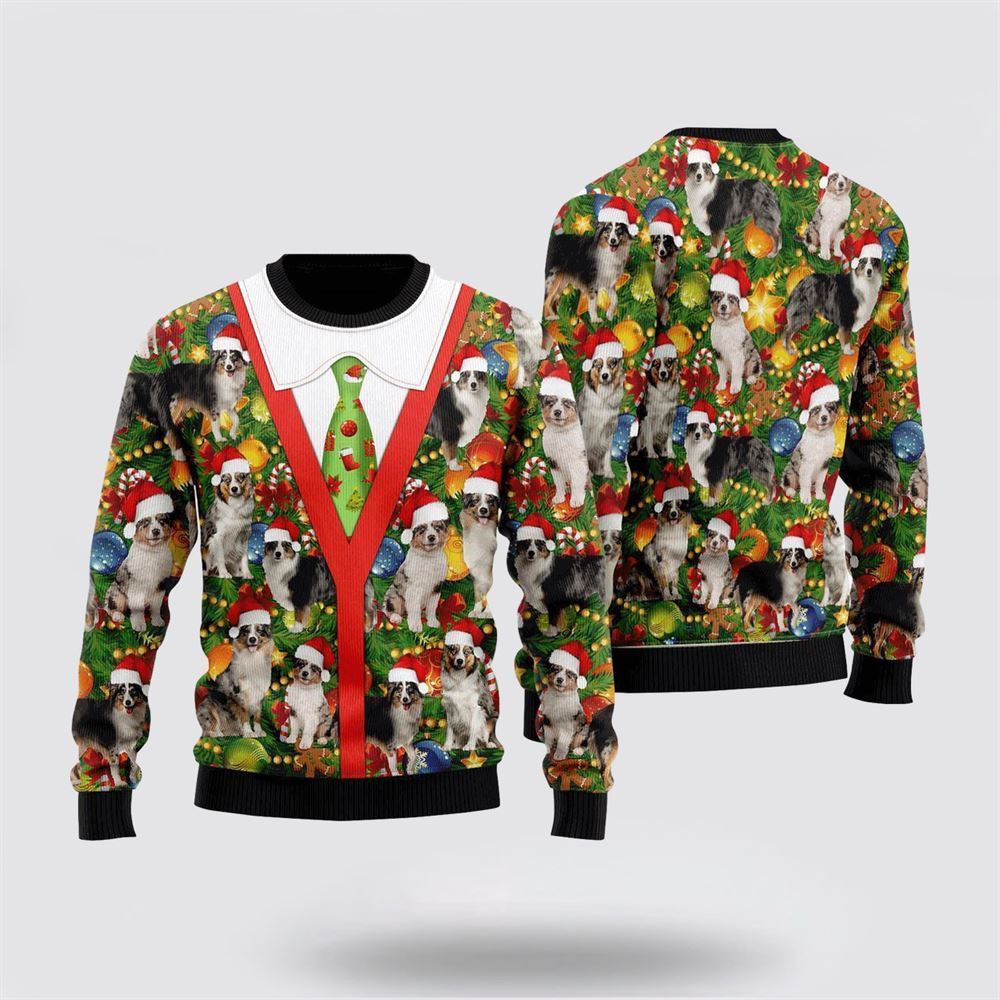 Pet Dog Sweater, Australian Shepherd Xmas PineUgly Christmas Sweater, Gift For Dog Love, Winter Fashion