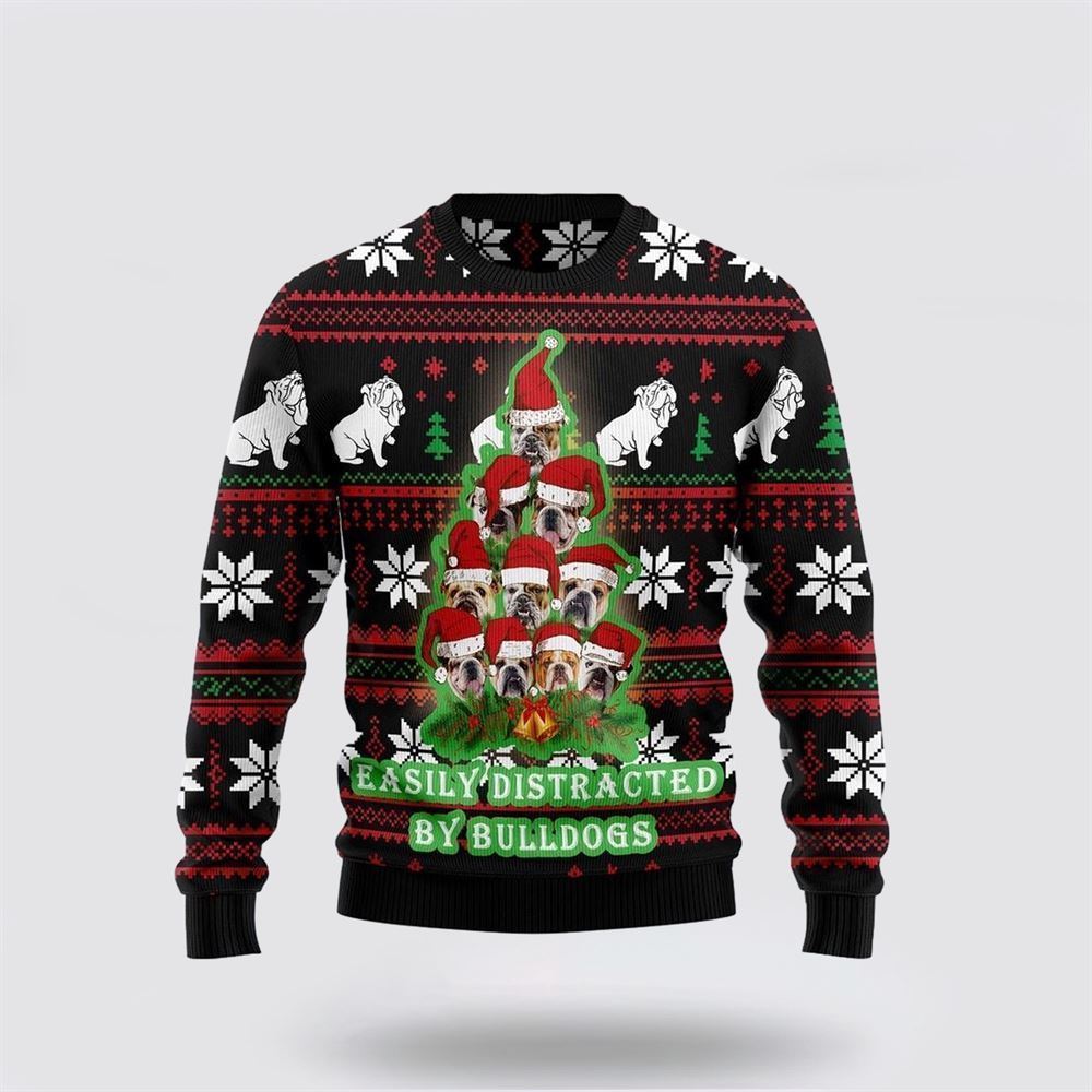 Pet Dog Sweater, Bulldog Pine Tree ChristmasUgly Christmas Sweater, Gift For Dog Love, Winter Fashion