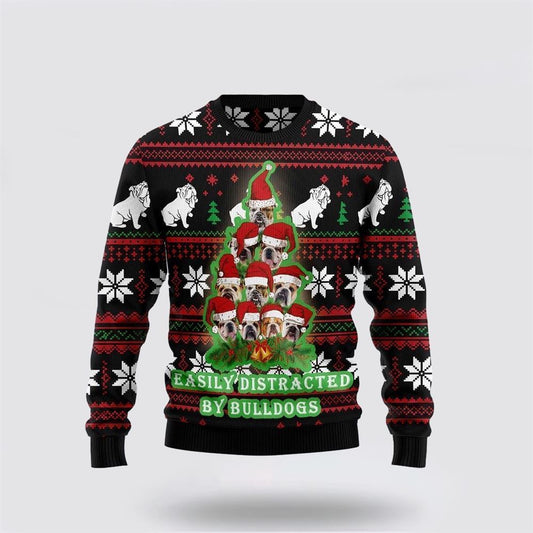 Pet Dog Sweater, Bulldog Pine Tree ChristmasUgly Christmas Sweater, Gift For Dog Love, Winter Fashion