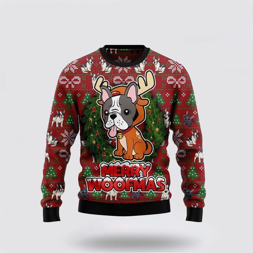 Pet Dog Sweater, Bulldog ReindeerUgly Christmas Sweater, Gift For Dog Love, Winter Fashion