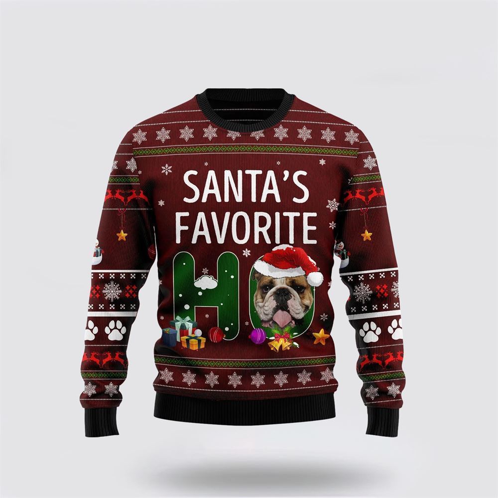 Pet Dog Sweater, Bulldog Santa Favorite HoUgly Christmas Sweater, Gift For Dog Love, Winter Fashion