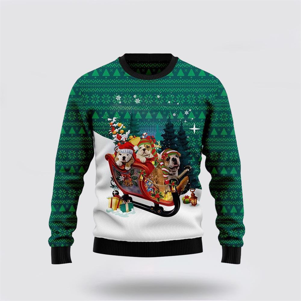 Pet Dog Sweater, Bulldog SleighUgly Christmas Sweater, Gift For Dog Love, Winter Fashion