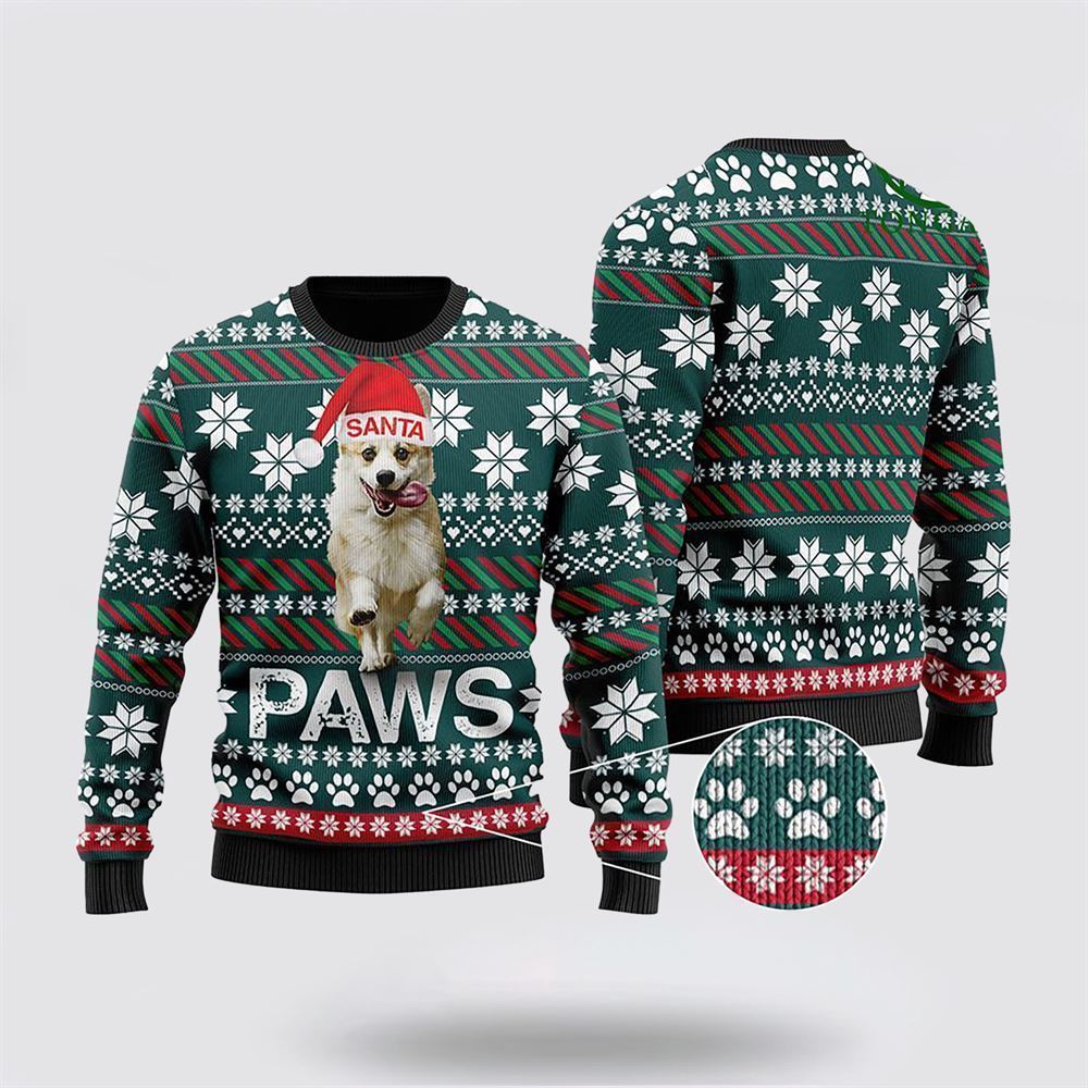 Pet Dog Sweater, Cardigan Welsh Corgi Santa PrintedUgly Christmas Sweater, Gift For Dog Love, Winter Fashion
