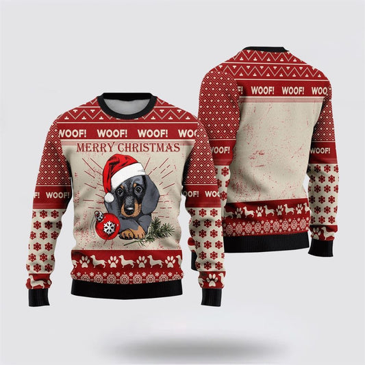 Pet Dog Sweater, Christmas Dachshund Woof Merry ChristmasUgly Christmas Sweater, Gift For Dog Love, Winter Fashion