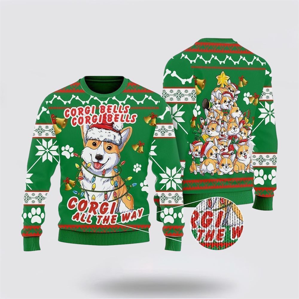 Pet Dog Sweater, Corgi Dog Bells ChristmasUgly Christmas Sweater, Gift For Dog Love, Winter Fashion