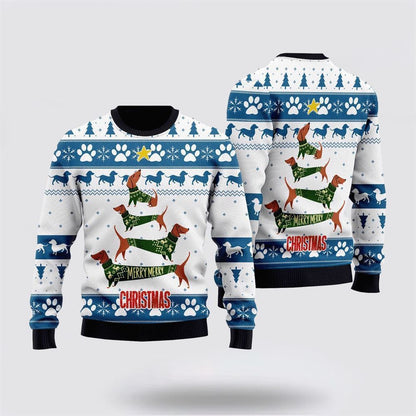 Pet Dog Sweater, Cute Dachshund Merry ChristmasUgly Christmas Sweater, Gift For Dog Love, Winter Fashion