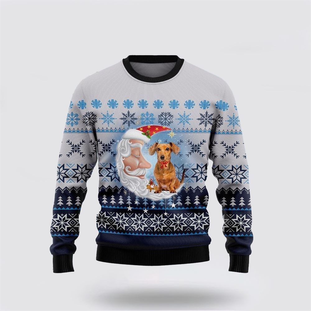 Pet Dog Sweater, Dachshund Dog Love Santa MoonUgly Christmas Sweater, Gift For Dog Love, Winter Fashion