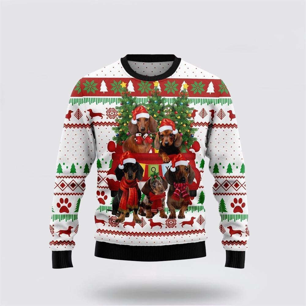 Pet Dog Sweater, Dachshund Dog Red TruckUgly Christmas Sweater, Gift For Dog Love, Winter Fashion