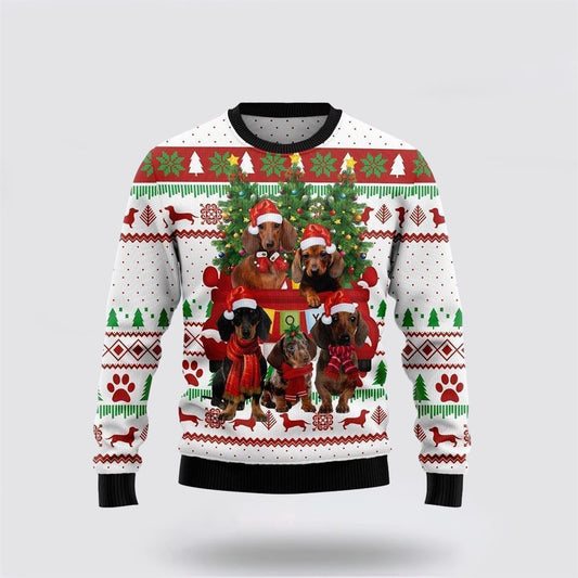 Pet Dog Sweater, Dachshund Dog Red TruckUgly Christmas Sweater, Gift For Dog Love, Winter Fashion