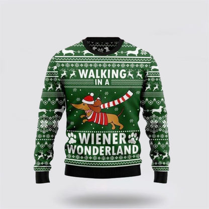 Pet Dog Sweater, Dachshund Dog Walking In A Wiener WonderlandUgly Christmas Sweater, Gift For Dog Love, Winter Fashion