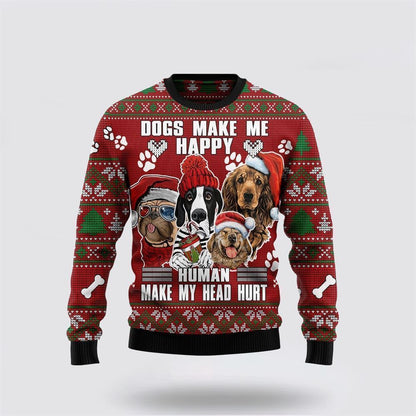 Pet Dog Sweater, Dog Make Me Happy Humans Make My Head HurtUgly Christmas Sweater, Gift For Dog Love, Winter Fashion