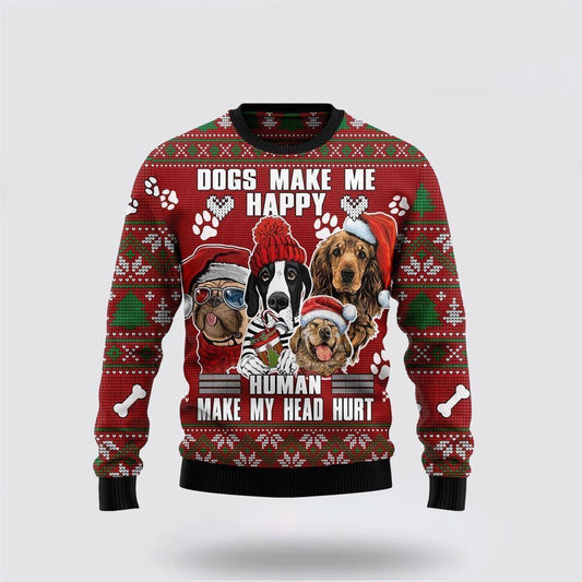 Pet Dog Sweater, Dog Make Me Happy Humans Make My Head HurtUgly Christmas Sweater, Gift For Dog Love, Winter Fashion