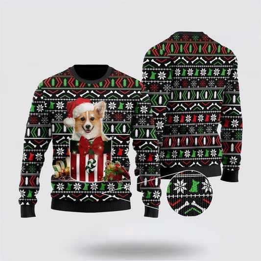 Pet Dog Sweater, Funny Corgi In The Gift Box UglyUgly Christmas Sweater, Gift For Dog Love, Winter Fashion