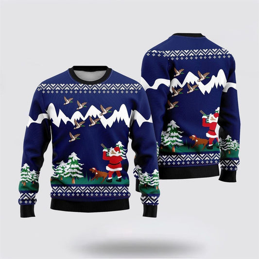 Pet Dog Sweater, Funny Santa & Dog Duck HuntingUgly Christmas Sweater, Gift For Dog Love, Winter Fashion