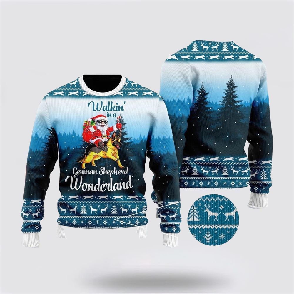 Pet Dog Sweater, German Shepherd & Santa WonderlandUgly Christmas Sweater, Gift For Dog Love, Winter Fashion