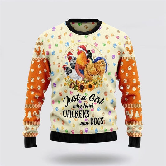 Pet Dog Sweater, Just A Girl Who Loves Chickens And DogsUgly Christmas Sweater, Gift For Dog Love, Winter Fashion