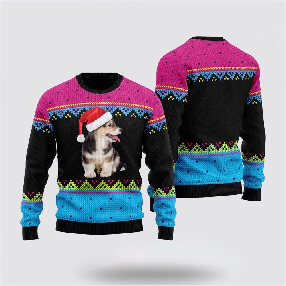 Pet Dog Sweater, Pembroke Welsh Corgi Christmas Hat PatternUgly Christmas Sweater, Gift For Dog Love, Winter Fashion